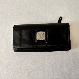 Tignanello Black Leather Womens Wallet Soft Vintage Bag Stitched Lightweight